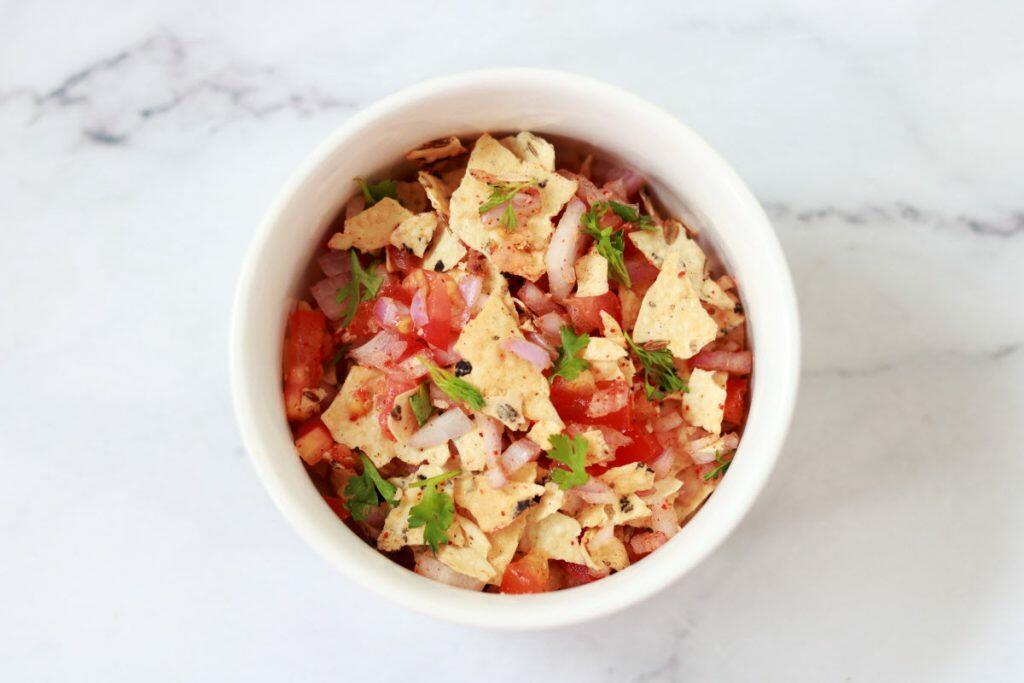 Papad Chat (aka Papad Churi Chaat), a delicious, easy-to-make tea-time snack. 