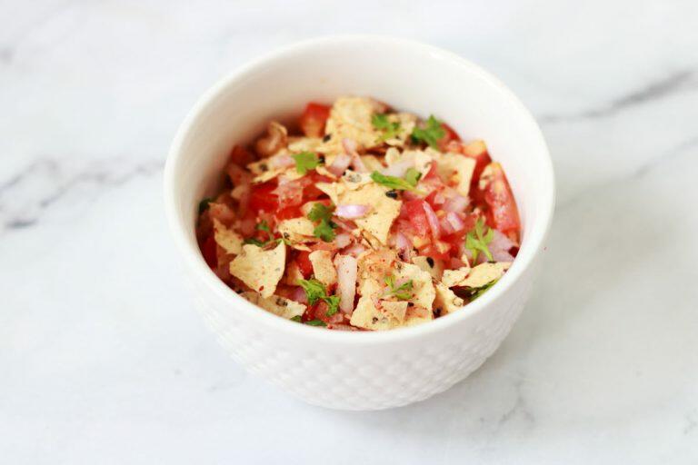 Papad Churi Chaat, a delicious and crunchy tea-time snack.