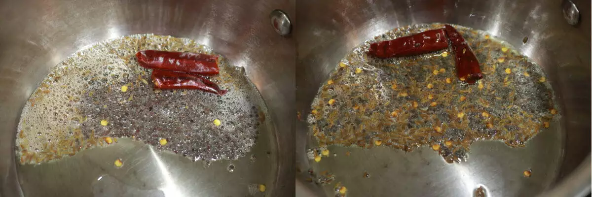 The fired cumin, mustard and chillies for the tempering. 