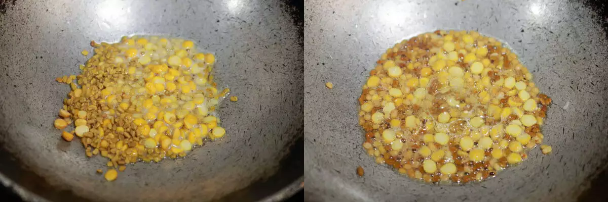 Fried chana dal, udad dal and fenugreek seeds