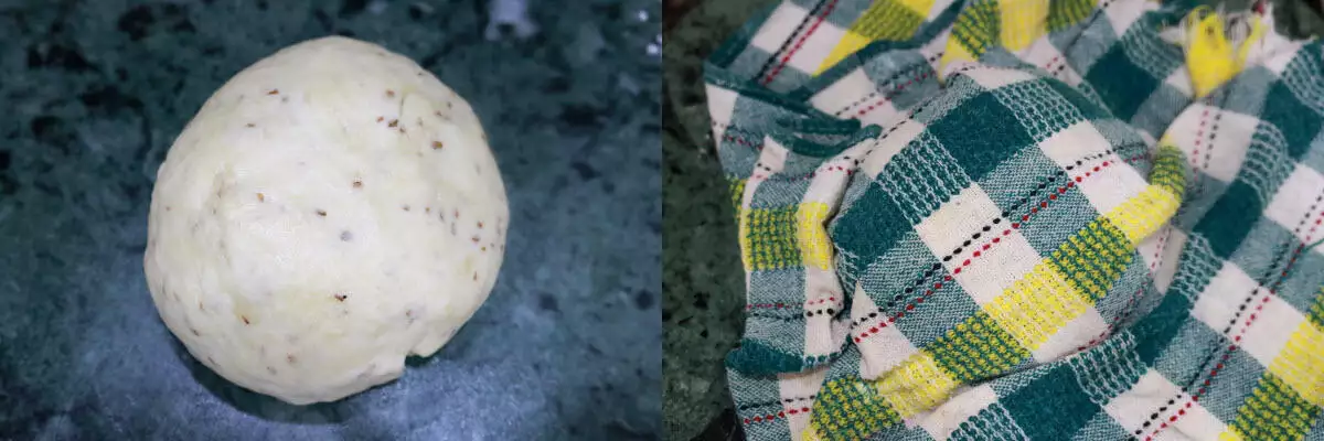 The tight dough resting under a damp cotton cloth.