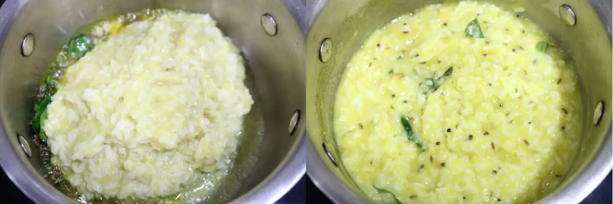 The dal-rice mixed with the tempering