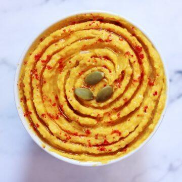Pumpkin Hummus is a delicious variation of the classic Mediterranean Hummus.